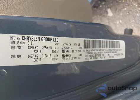 2011 Chrysler Town & Country Touring z USA, uszkodzony, nr VIN 2A4RR5DG9BR770959